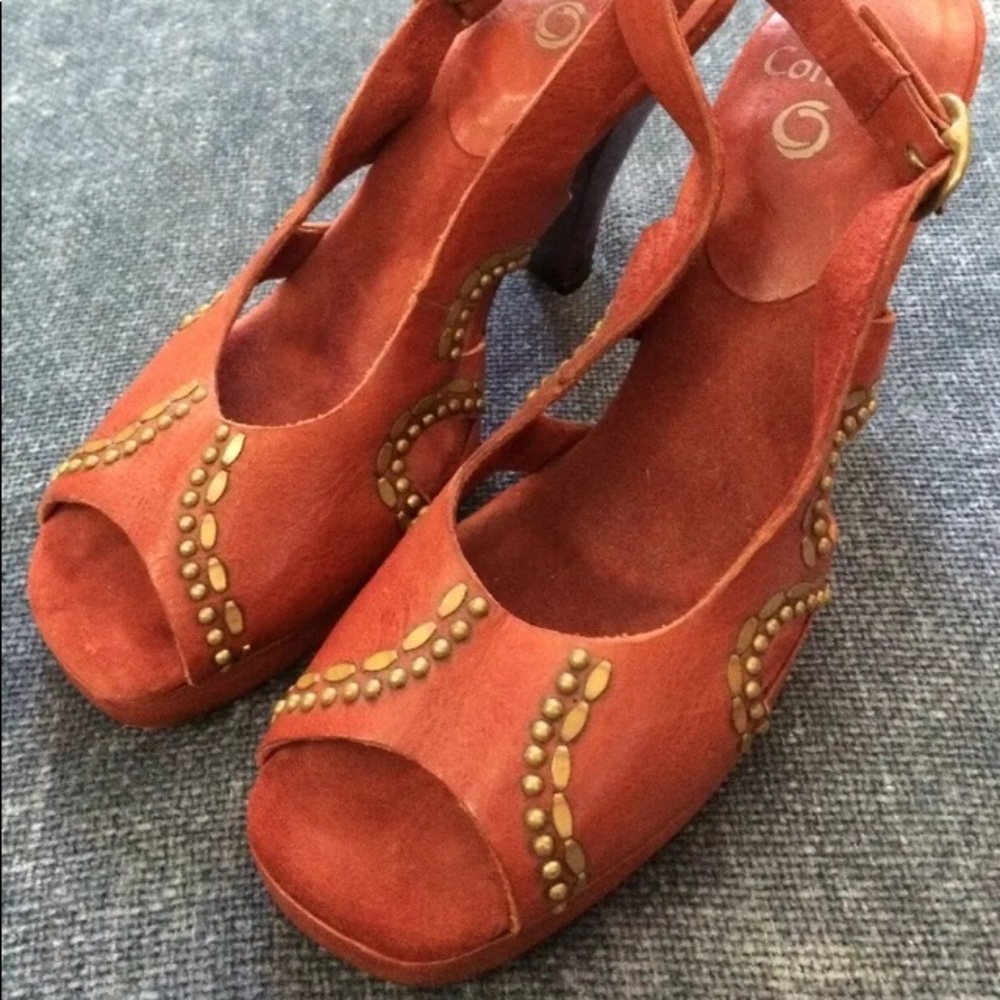 Calleen Cordero leather studded peep toe heels